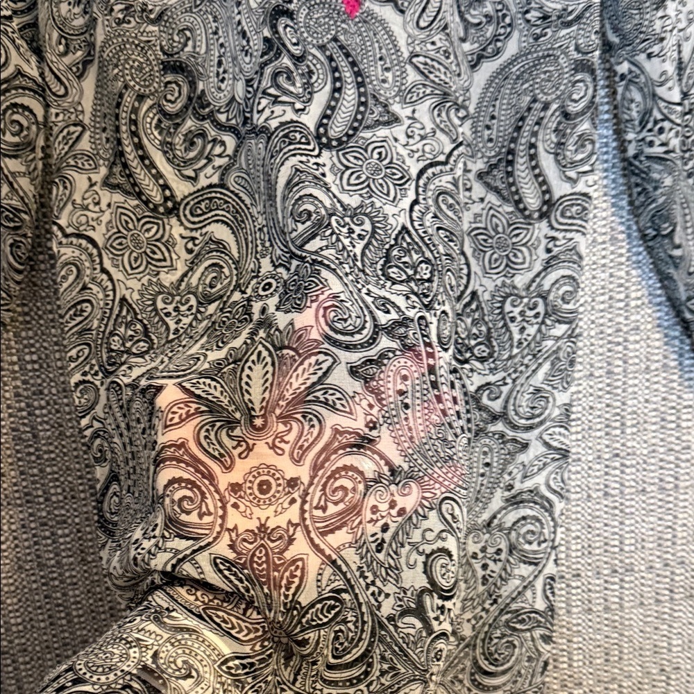 Maxi Length Semi Sheer Embroidered Black & Pink Paisley Tunic Swim Coverup - Picture 12 of 15